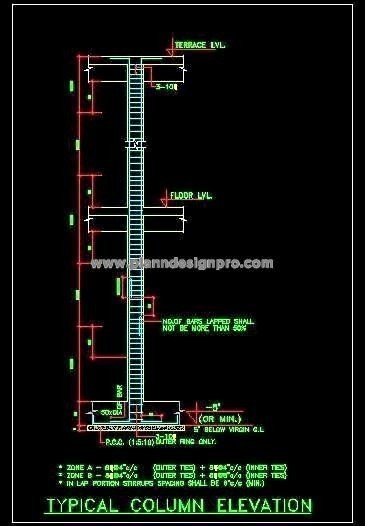 RCC Column Design Elevation in AutoCAD Free DWG