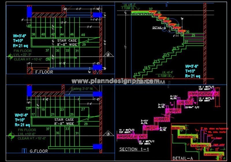 RCC Staircase DWG with Integrated Lighting & Stone Top Finish