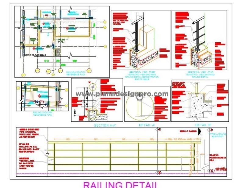 Railing Design CAD- M.S. Pipe & Round Handrail Details