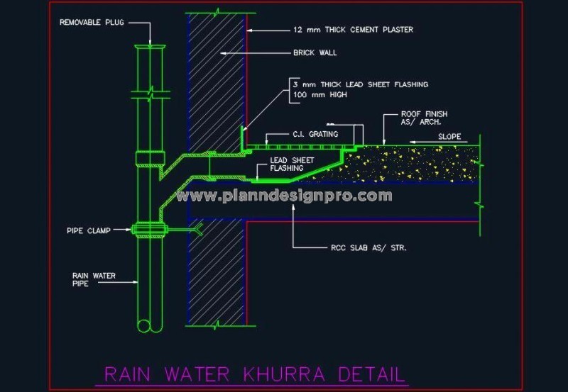 Rainwater Khurra Detail with Pipe Installation - CAD Drawing