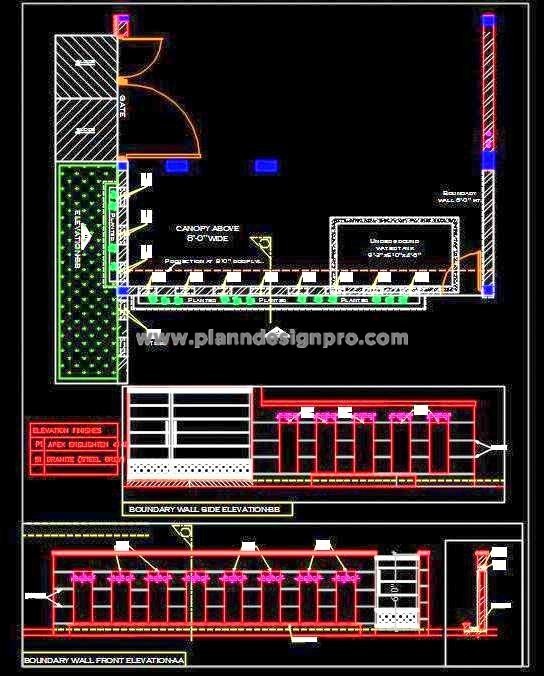Residential Boundary Wall & Gate Design in AutoCAD DWG