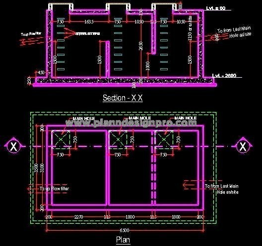 Septic Tank CAD- Detailed Plan & Section with Dimensions