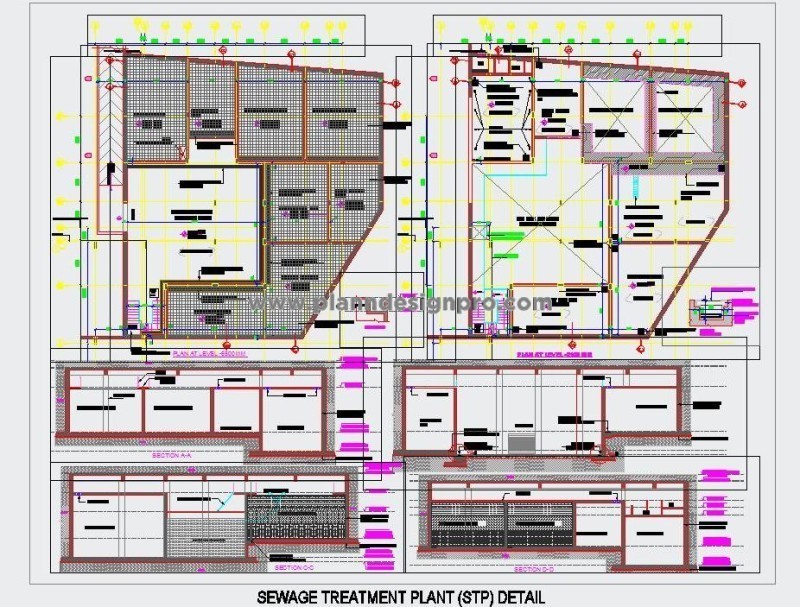 Sewage Treatment System Design CAD- Detailed Tanks & Levels