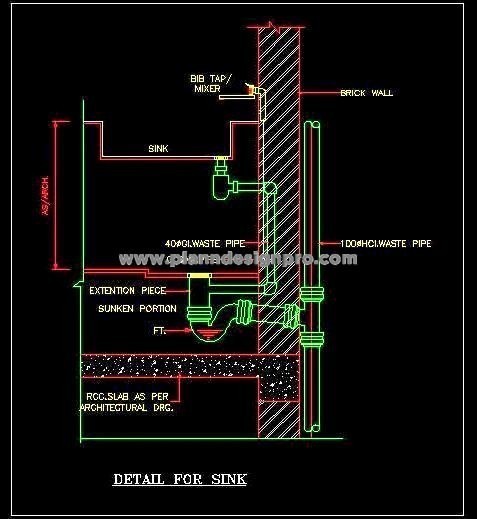 Sink Installation & Plumbing CAD Details- Floor Trap, Pipes, & Mixer