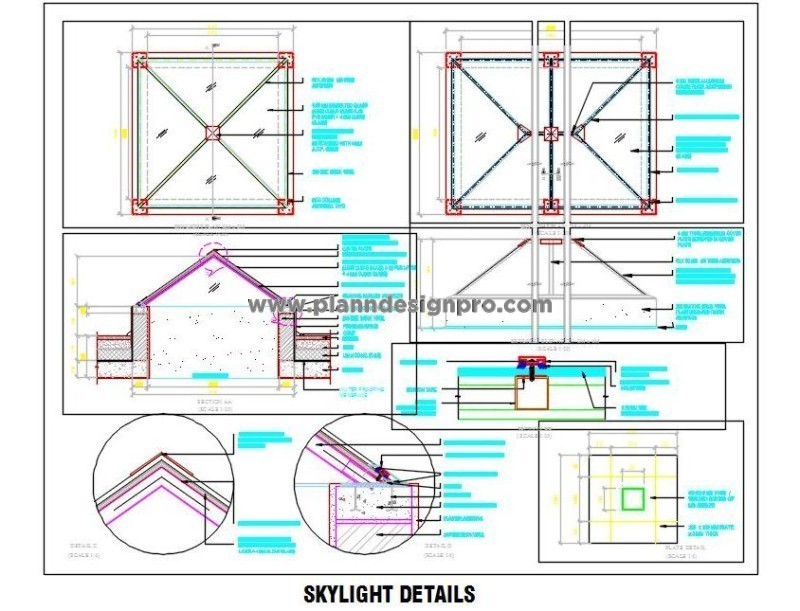 Skylight Detail CAD with M.S. Frame & Laminated Glass
