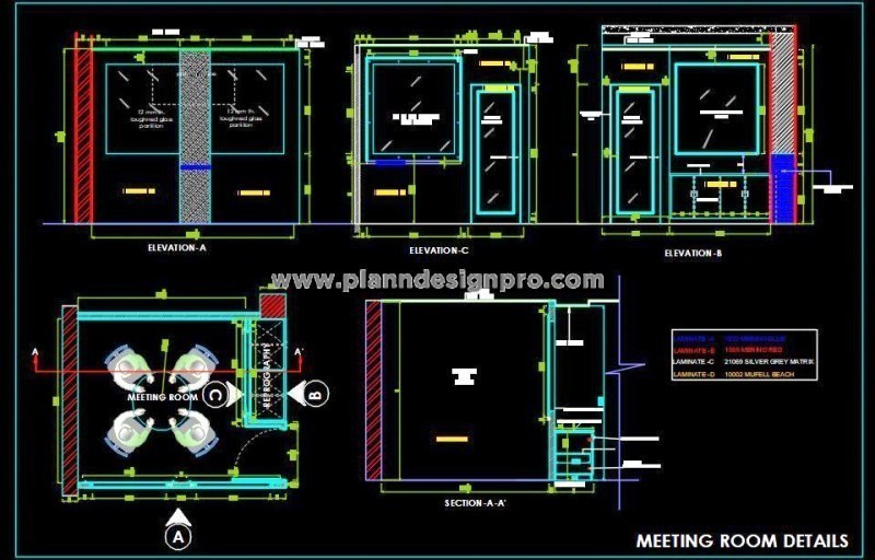 Small Meeting Room Design CAD Detail (8'x8')