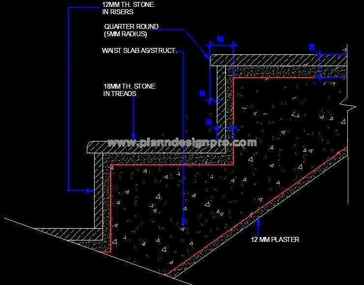 Stair Tread and Riser Section with Stone Top- Free AutoCAD Drawing
