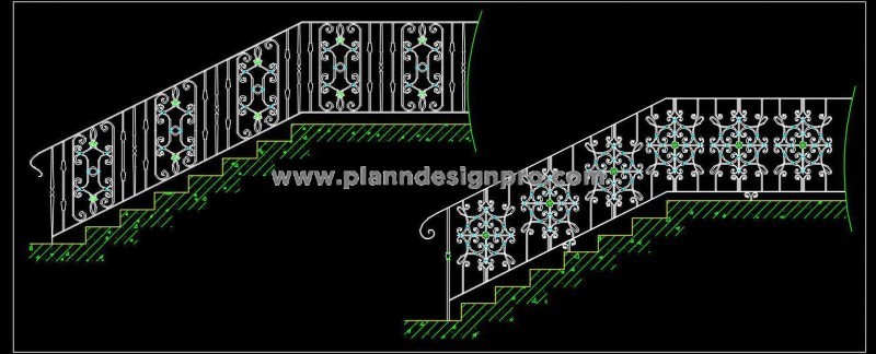 Staircase & Balcony Railing CAD Blocks with Floral Patterns