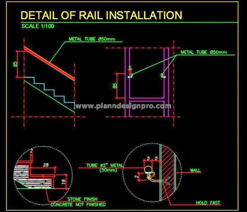 Staircase Handrail Installation Details- Autocad Drawing