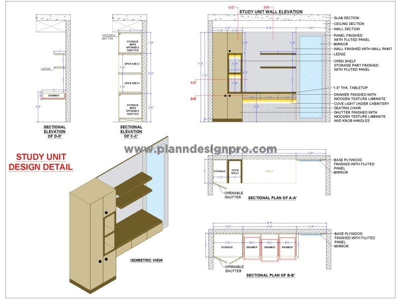 Study Table with Mirror - Unique Design and AutoCAD CAD Detail