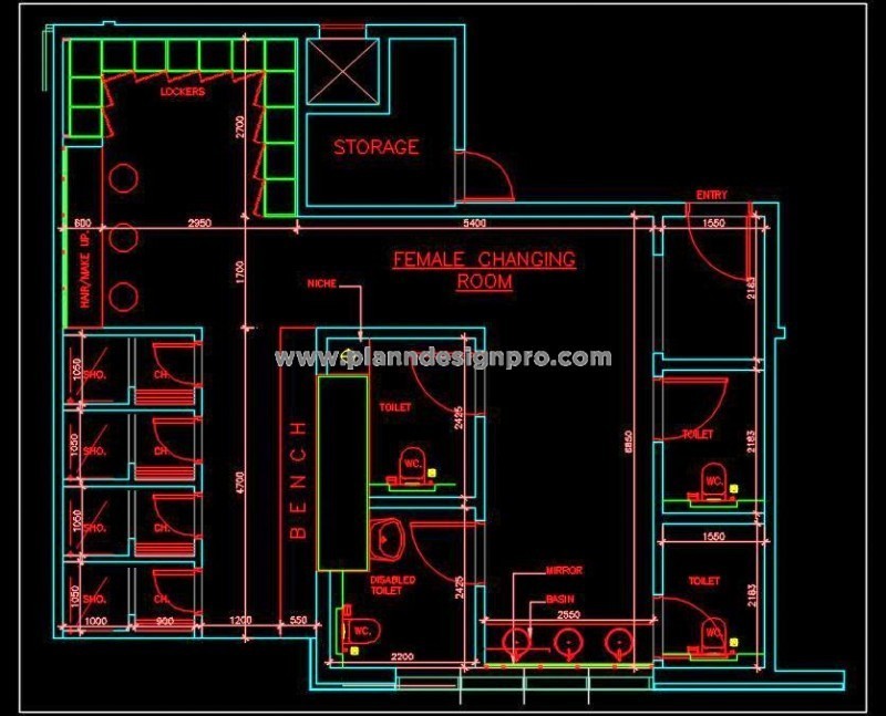 Swimming Pool Changing Room Design - Autocad DWG Layout
