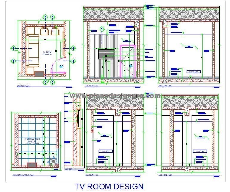 TV Room Design DWG- 8'x10' Layout with Furniture