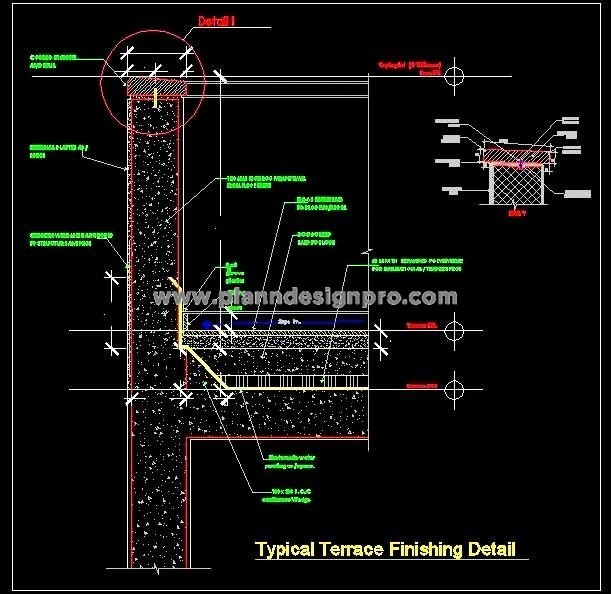 Terrace Parapet Wall CAD- Stone Coping & Waterproofing Details