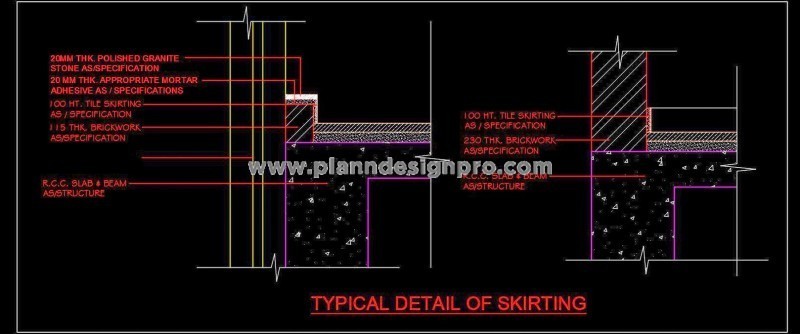 Tile Skirting Fixing Sectional Detail in Autocad