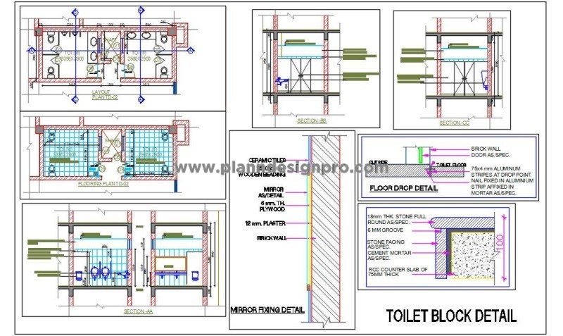 Toilet Block Layout DWG- Male & Female Toilets, Plumbing, and Fixtures