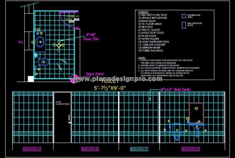 Toilet CAD Drawing Free Download - 2D Bathroom Design