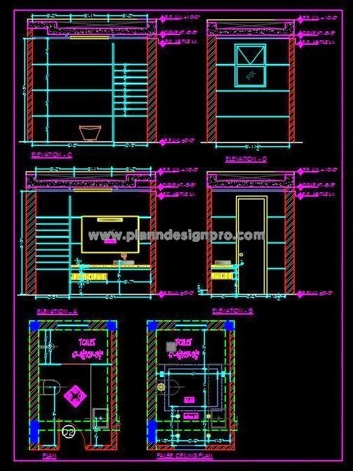 Toilet Design DWG- Detailed 6'x10' Layout with Shower & Basin
