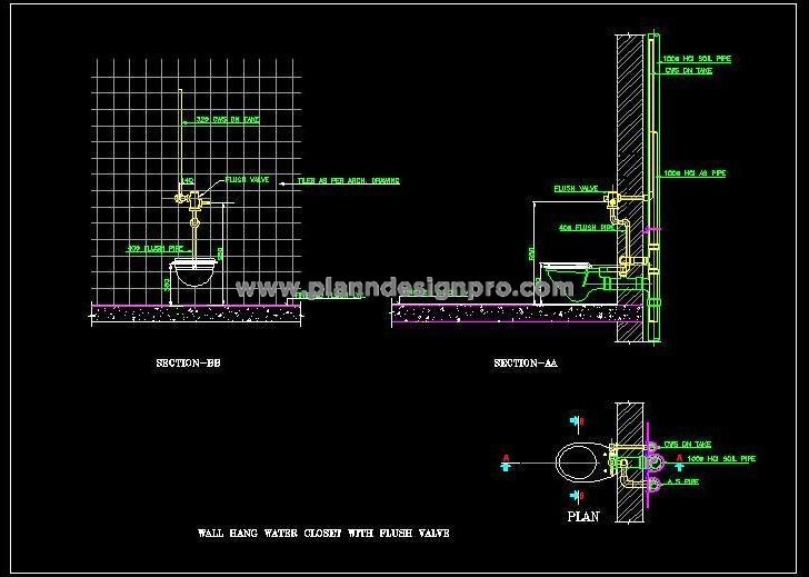 Toilet Seat CAD- Wall-Hung WC Plumbing & Construction Details