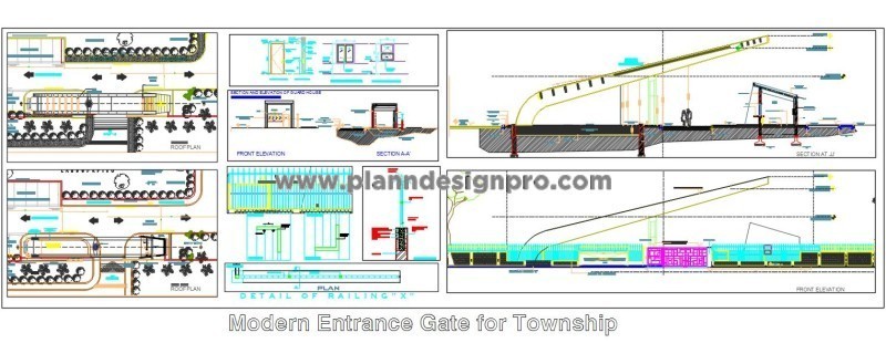 Township Entrance Gate DWG with Boundary Wall Details