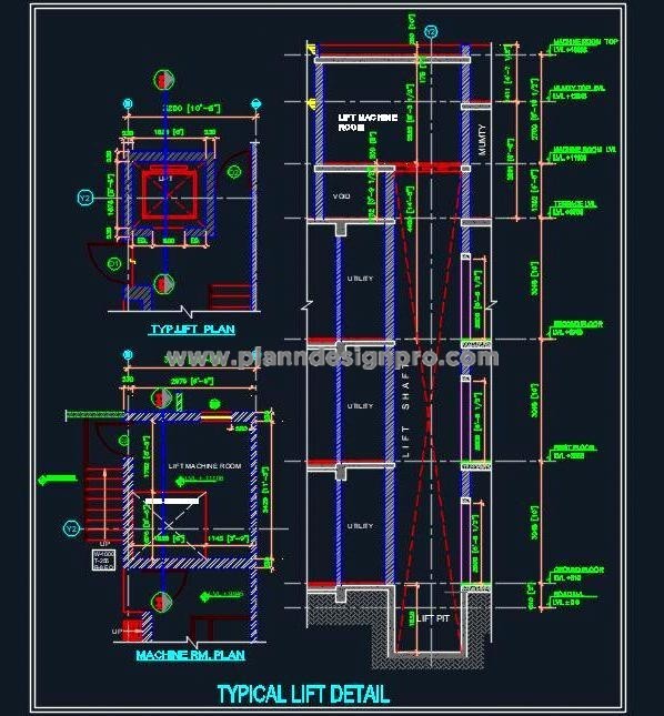 Typical Lift Detail CAD- Car, Machine Room, & Pit Design