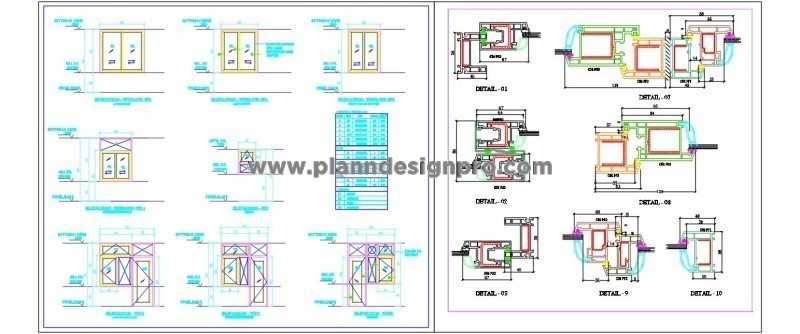 UPVC Door & Window CAD Drawing- Frame Sections & Profiles