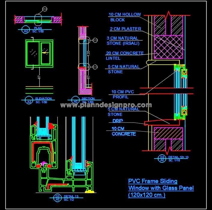 UPVC Window Section Detail - CAD Drawing with Blow-Up Detail