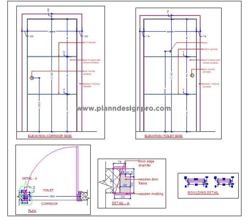Veneer Finish Flush Door Free CAD Drawing