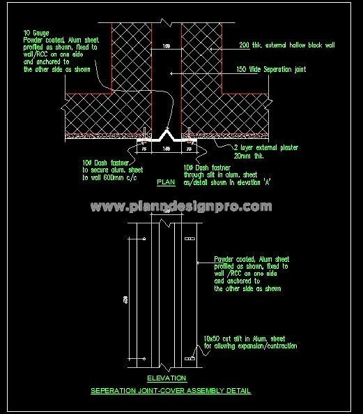 Wall-to-Wall Expansion Joint CAD Detail with Aluminum Profile