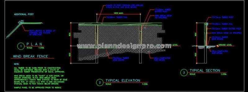 Wind Break Fence with Timber Batten - CAD Detail