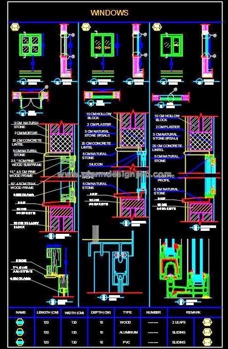 Window Design CAD Details- PVC, Aluminium, Wood Frames