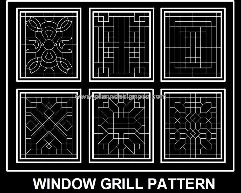 Window Grill CAD Blocks- 6 Elevation Designs