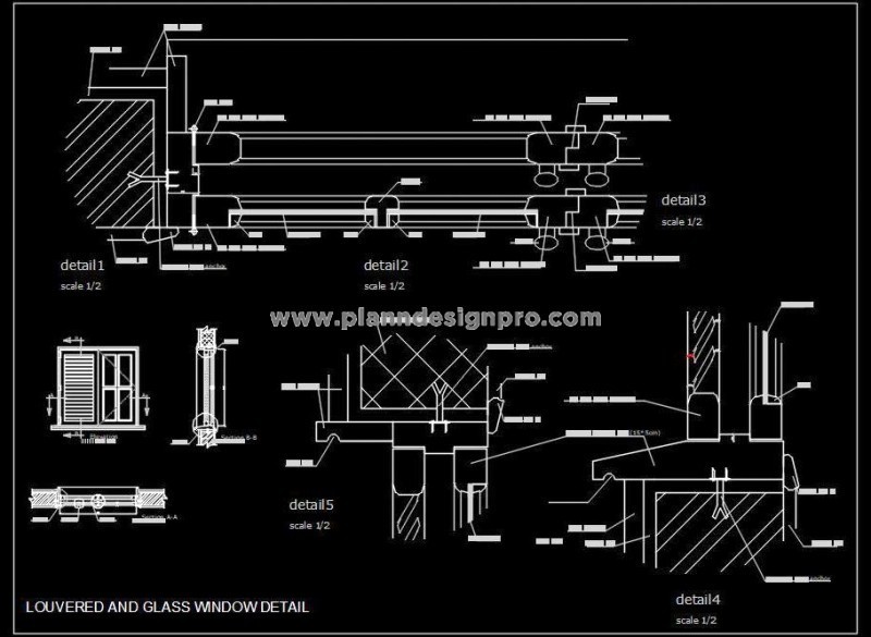 Window Shutter CAD Drawing with Glass and Louvers