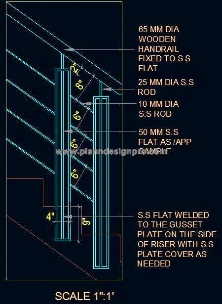 Wood and Stainless Steel Handrail Free CAD for Modern Staircases