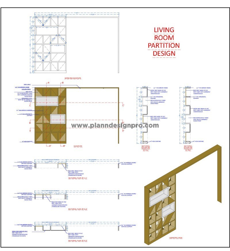 Wooden Partition and Screen- Interior Design CAD Drawing