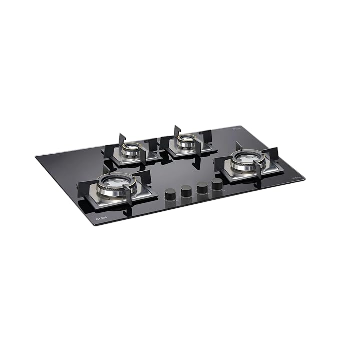 Glen 4 Burner Built-in Glass Hob 1074 SQ Double Brass Burners
