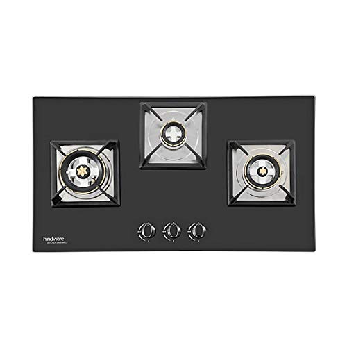 Hindware Smart Appliances | Ka Hob Ella Plus | Kitchen Hob | Designer Brass Burners | Auto Ignition | Ss Drip Tray | Cast Iron Pan Support | (3 Burner 75 Cm) - Black